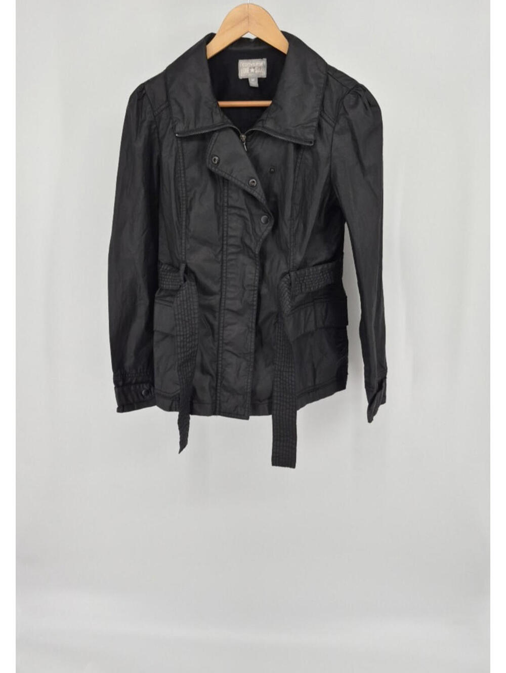 Converse One Star Women's Black Cargo Jacket Belted Zipper Snap Closure Size M